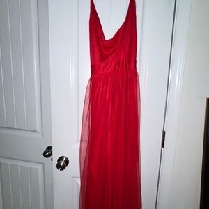 Red Maxi Tulle High Split Dress